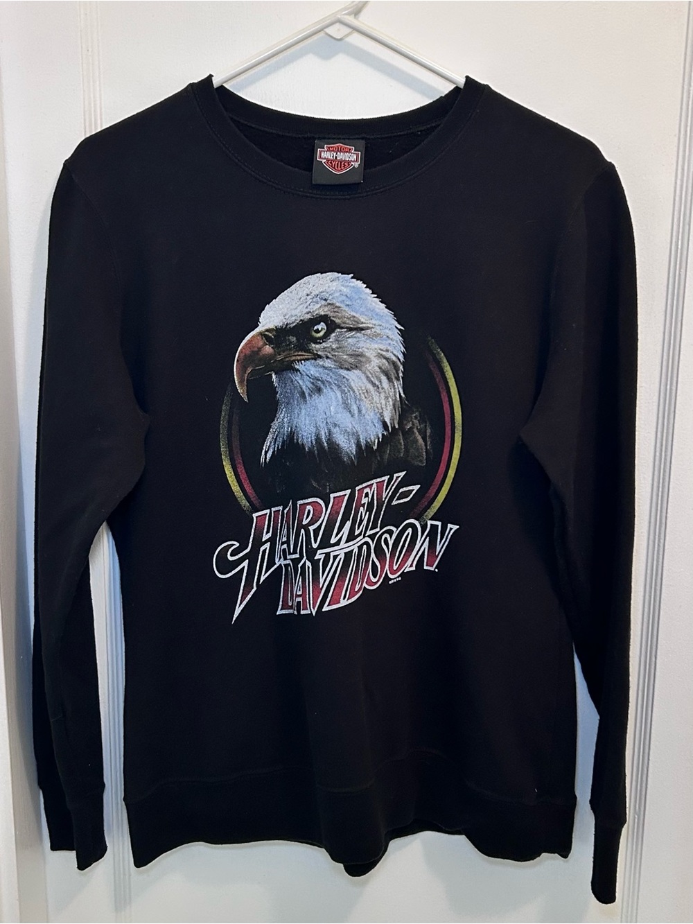 Harley-Davidson Black Eagle Graphic Crewneck Pullover Fleece Sweatshirt Womens L